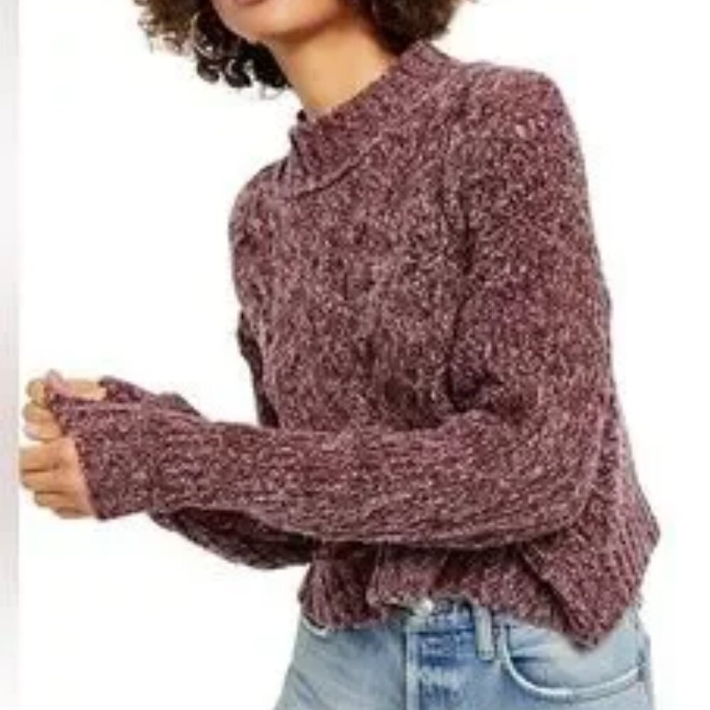 FREE PEOPLE Merry Go Round Cropped Sweater in Very Berry, Medium Oversized